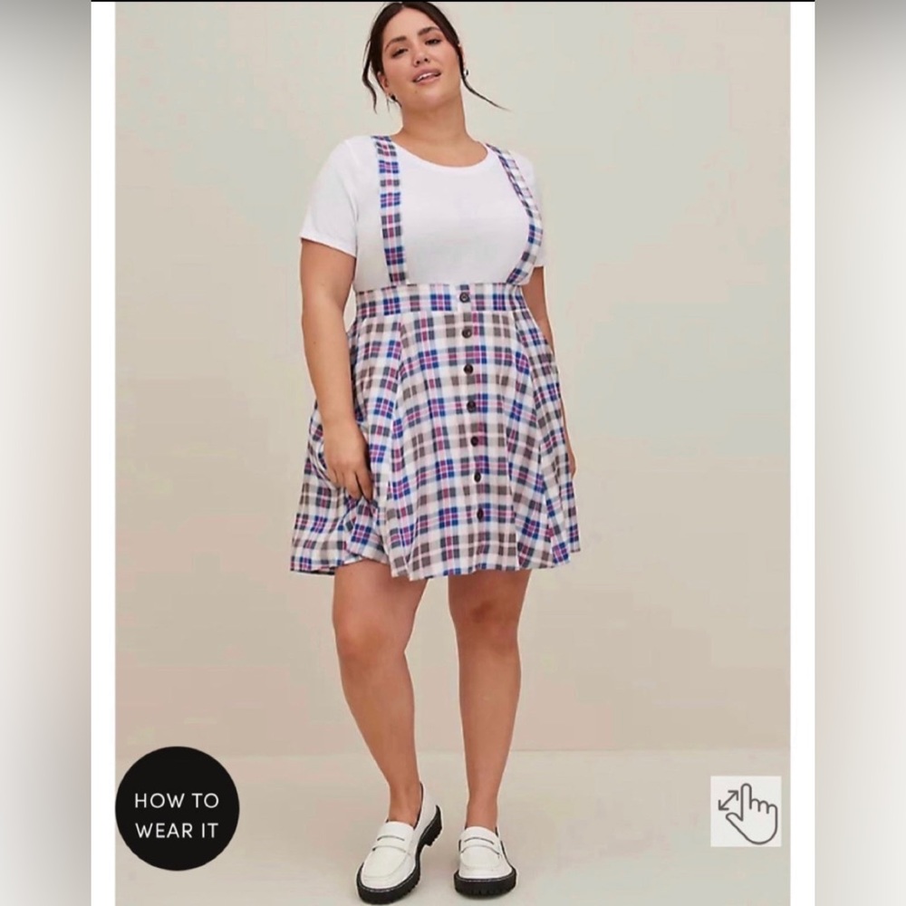 Plaid checkered mini skirtall jumper with suspenders Size 2 retro preppy 18/20